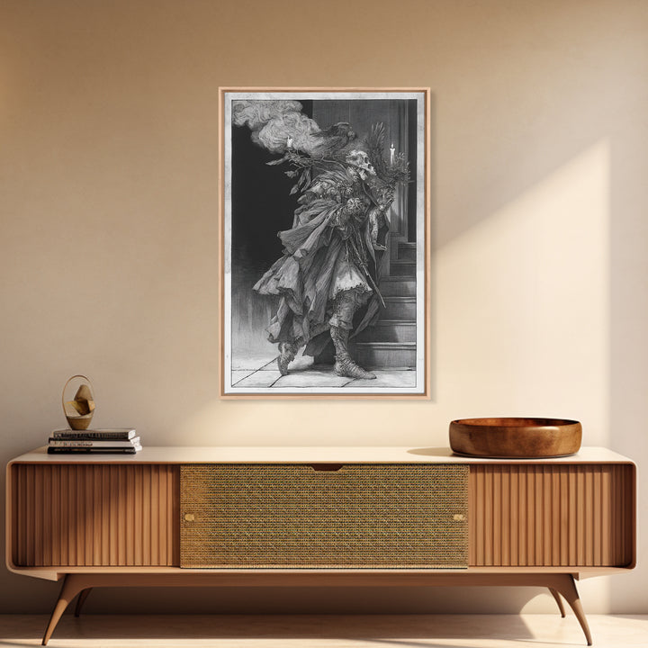 The Ghostly Groom, Renaissance Engraving Art, Vertical Wall Art, Dark Halloween Decor, Canvas Print, Halloween Wall Art