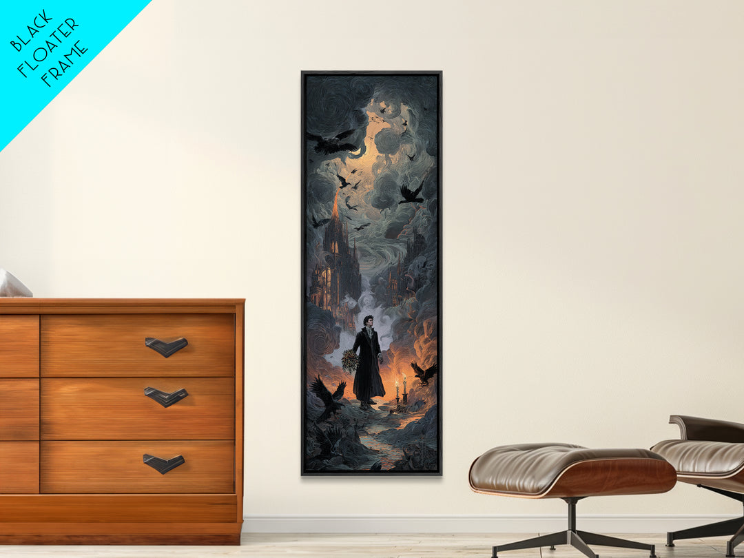 The Ghostly Groom, Apocalyptic Romantic Art, Tall Narrow Wall Art, Dark Halloween Decor, Framed Canvas Print, Halloween Wall Art