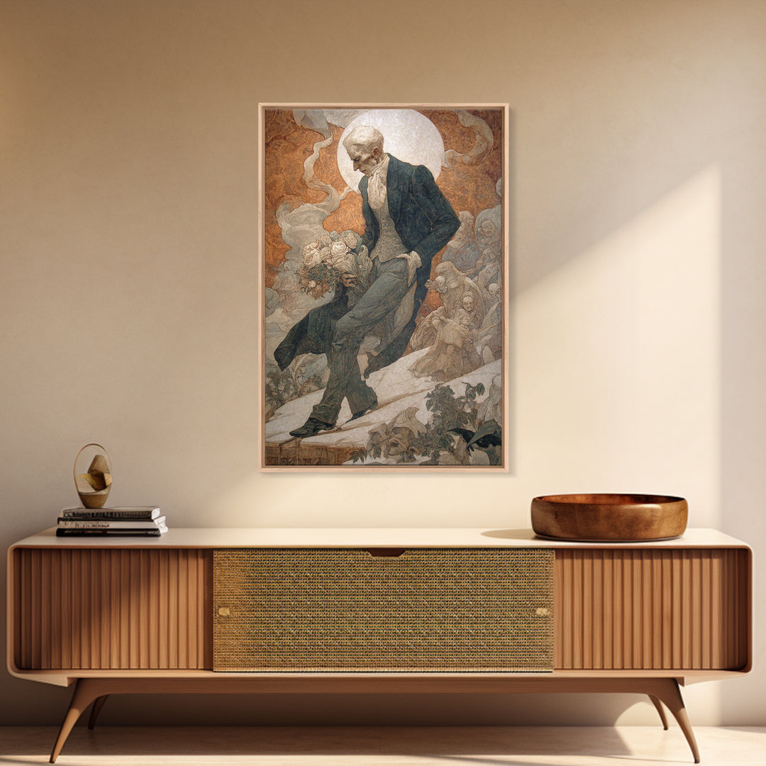 The Ghostly Groom, Symbolist Death Art, Vertical Wall Art, Dark Fantasy Wall Art, Framed Canvas Print, Halloween Wall Art