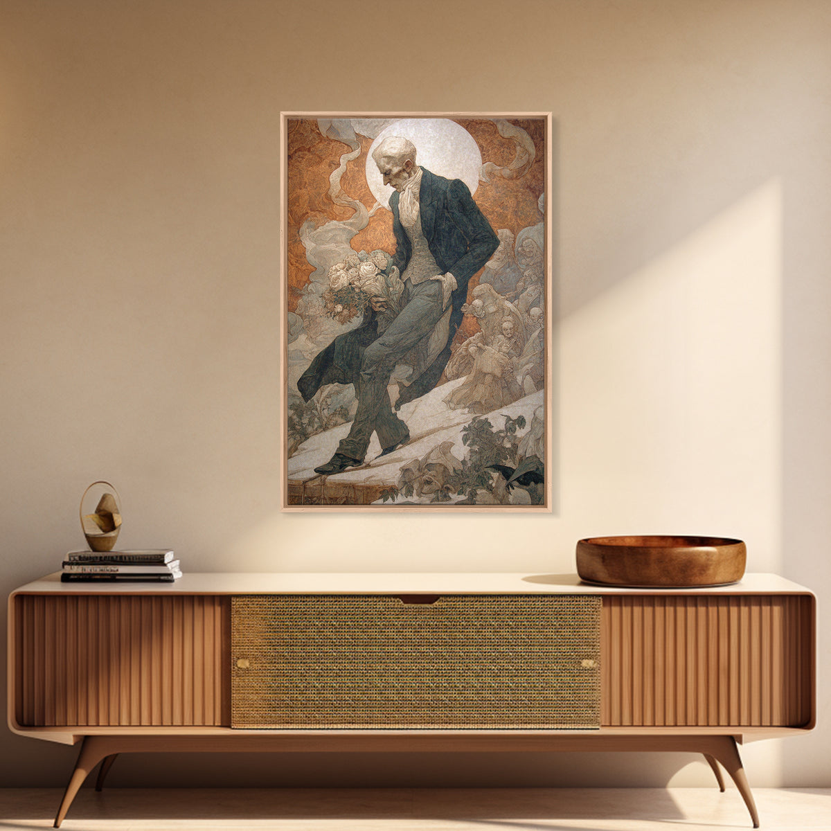 The Ghostly Groom, Symbolist Death Art, Vertical Wall Art, Dark Fantasy Wall Art, Framed Canvas Print, Halloween Wall Art