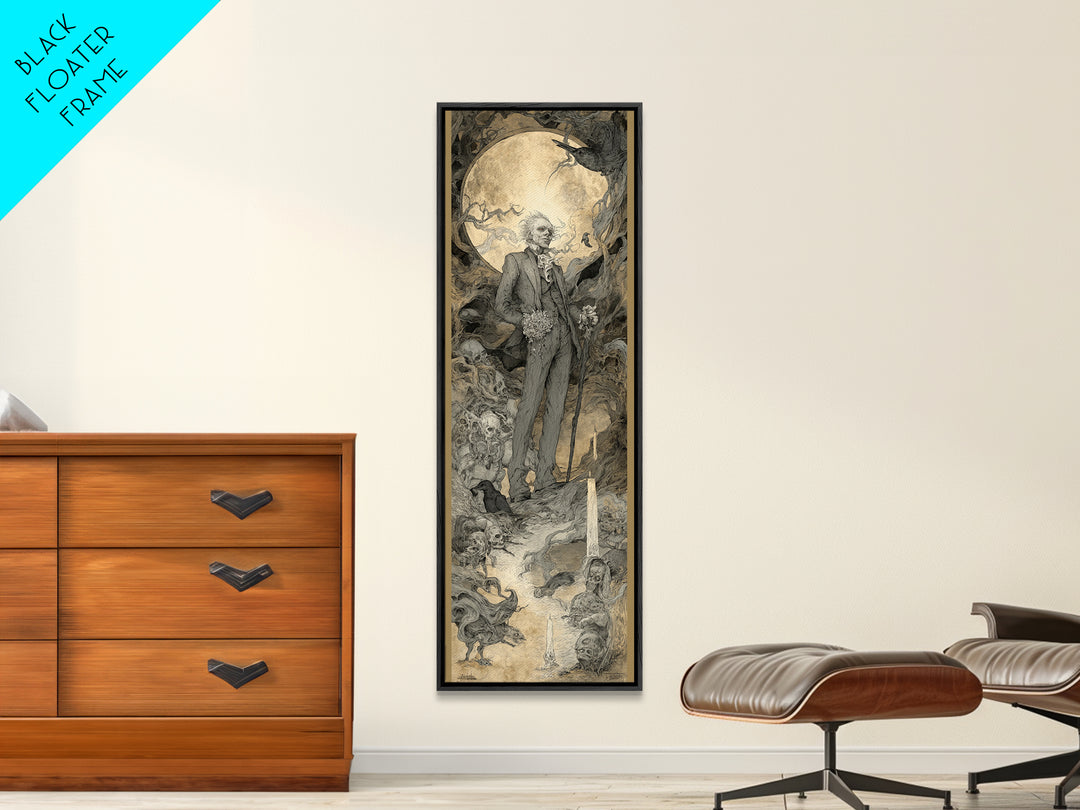 The Ghostly Groom, Gothic Storybook Art, Tall Narrow Wall Art, Macabre Wall Art, Canvas Print, Halloween Wall Art, Gothic Home Decor