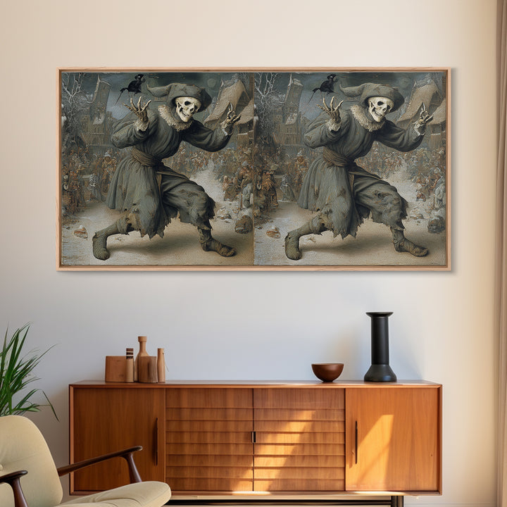 The Phantom Jester, Northern Renaissance Horror, Wide Panoramic Art, Macabre Wall Art, Canvas Print, Halloween Wall Art