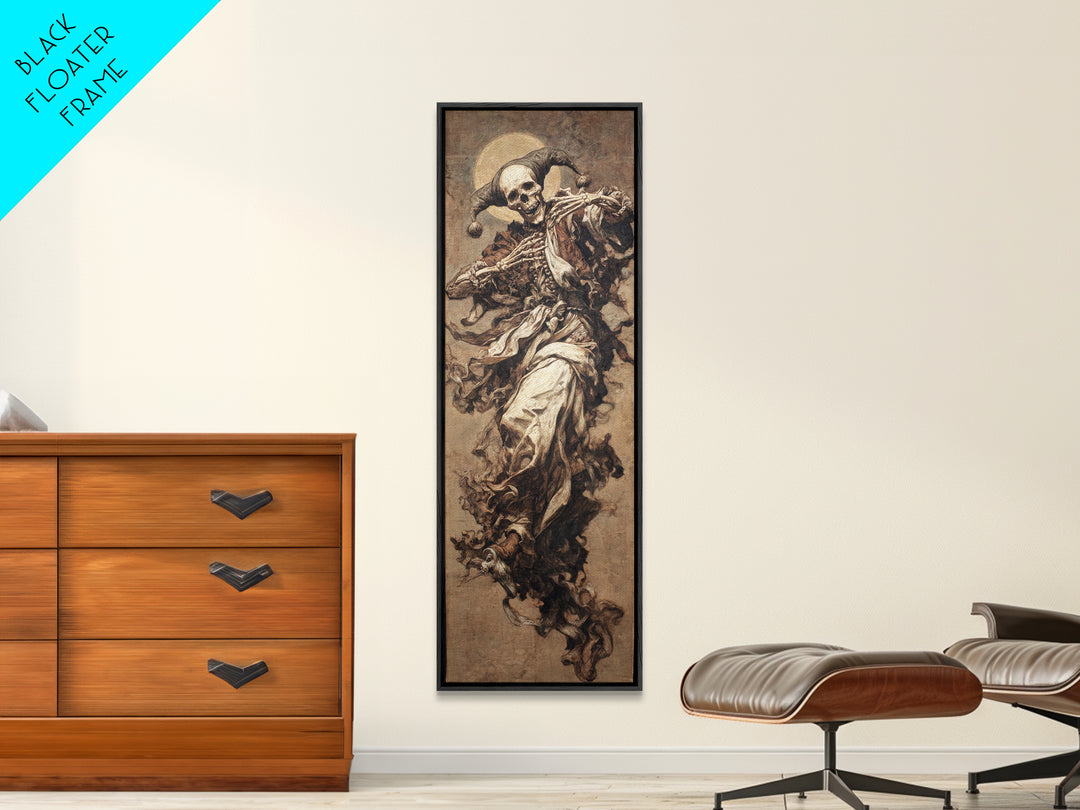 The Phantom Jester, Dark Renaissance Art, Tall Narrow Wall Art, Dark Fantasy Wall Art, Framed Canvas Print, Halloween Wall Art