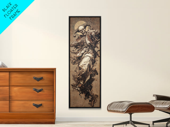 The Phantom Jester, Dark Renaissance Art, Tall Narrow Wall Art, Dark Fantasy Wall Art, Framed Canvas Print, Halloween Wall Art