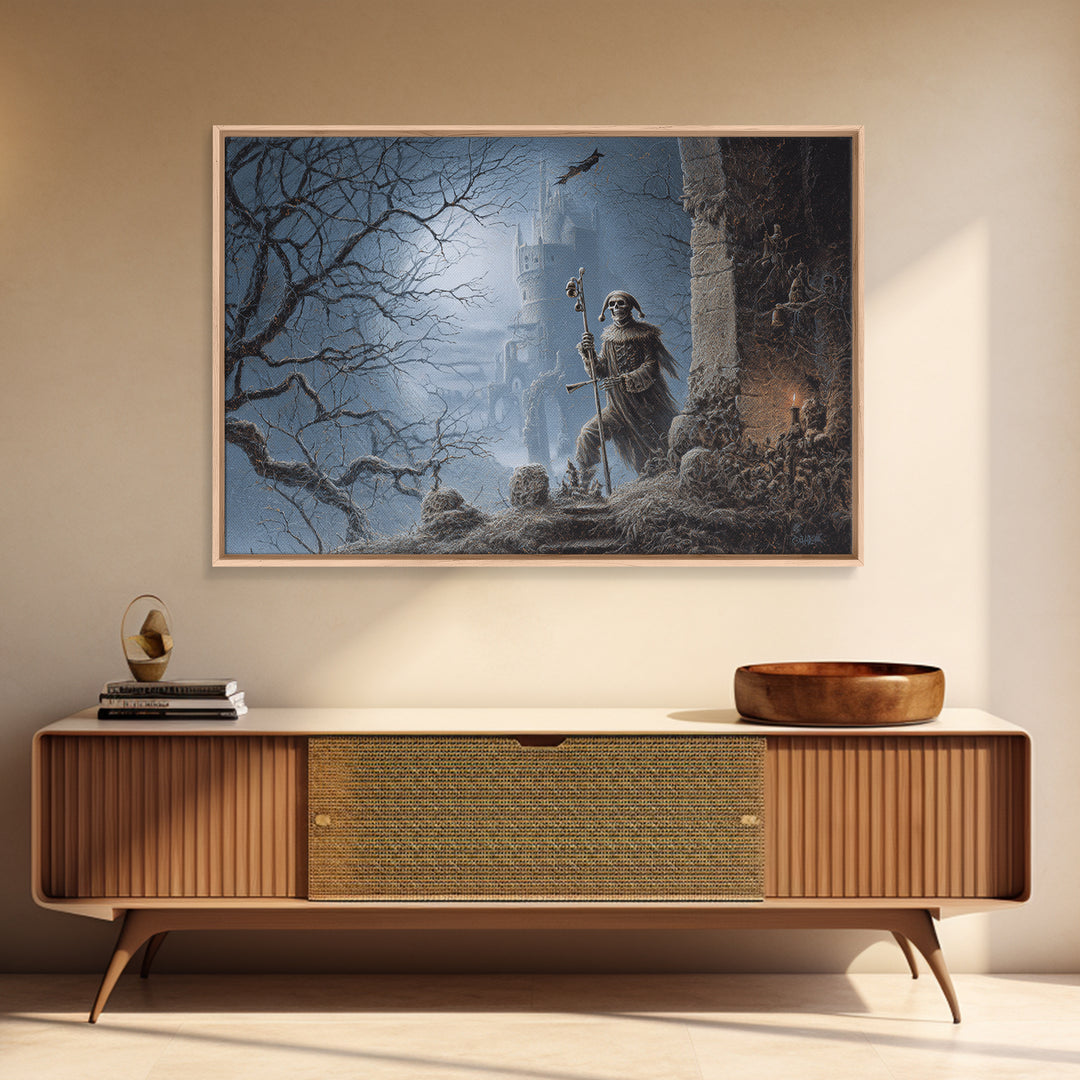The Phantom Jester, Romantic Gothic Landscape, Landscape Wall Art, Dark Fantasy Wall Art, Canvas Print, Halloween Wall Art