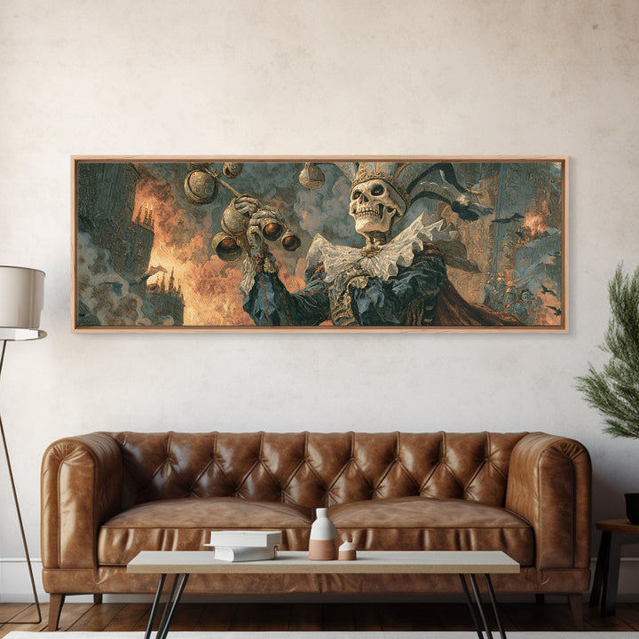 The Phantom Jester, Apocalyptic Romantic Art, Extra Wide Wall Art, Dark Fantasy Wall Art, Framed Canvas Print, Halloween Wall Art
