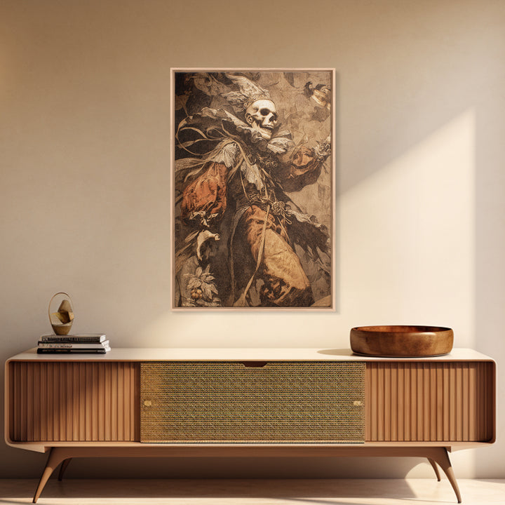 The Phantom Jester, Ornate Symbolist Art, Vertical Wall Art, Dark Fantasy Wall Art, Framed Canvas Print, Halloween Wall Art