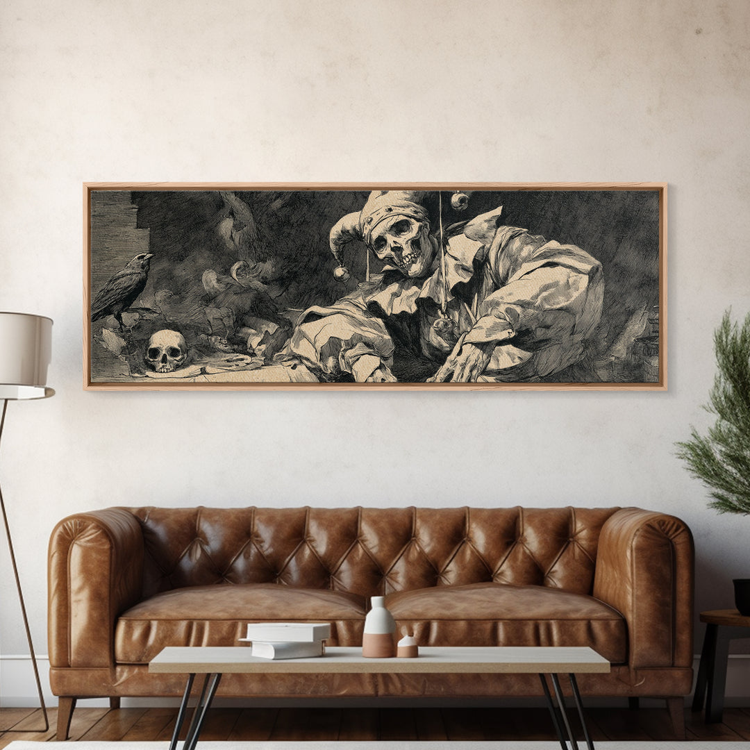 The Phantom Jester, Decadent Gothic Art, Extra Wide Wall Art, Dark Fantasy Wall Art, Framed Canvas Print, Halloween Wall Art