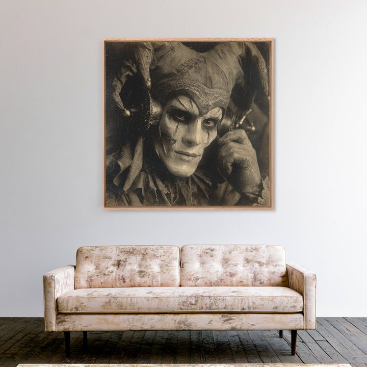 The Phantom Jester, Dark Symbolist Art, Square Wall Art, Gothic Horror Wall Art, Framed Canvas Print, Halloween Wall Art