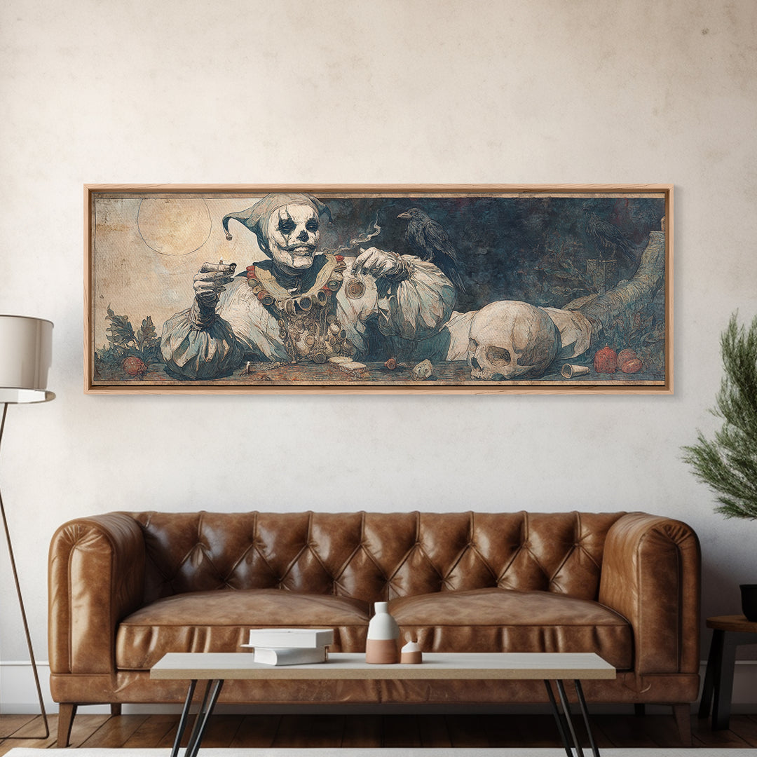 The Phantom Jester, Expressionist Gothic Art, Extra Wide Wall Art, Dark Fantasy Wall Art, Canvas Print, Halloween Wall Art, Halloween Decor