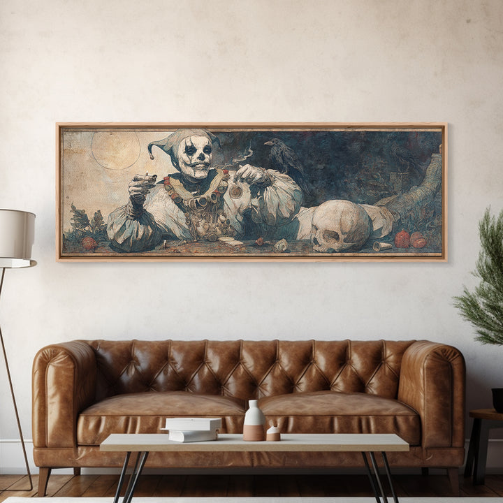 The Phantom Jester, Expressionist Gothic Art, Extra Wide Wall Art, Dark Fantasy Wall Art, Canvas Print, Halloween Wall Art, Halloween Decor
