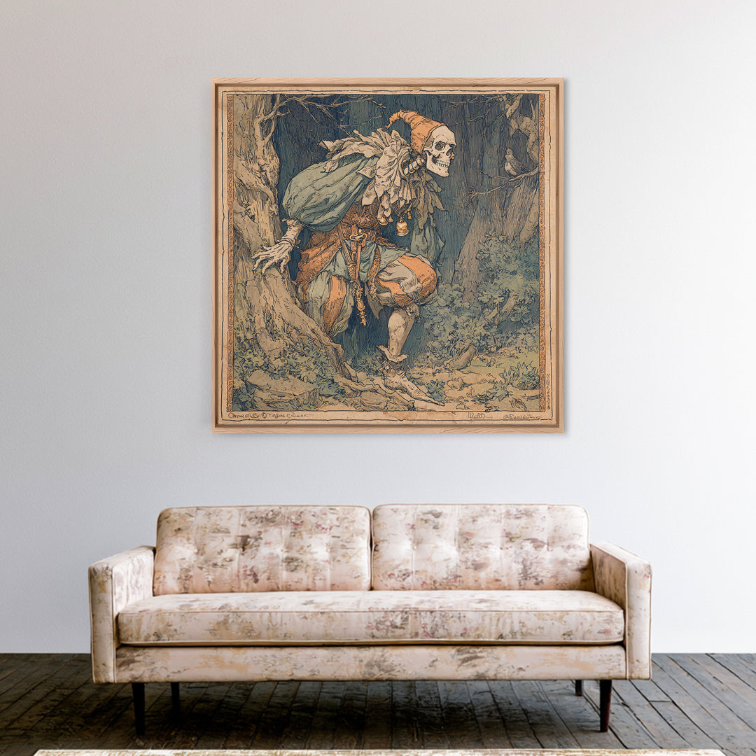 The Phantom Jester, Gothic Storybook Art, Square Wall Art, Dark Fantasy Wall Art, Canvas Print, Halloween Wall Art, Gothic Home Decor