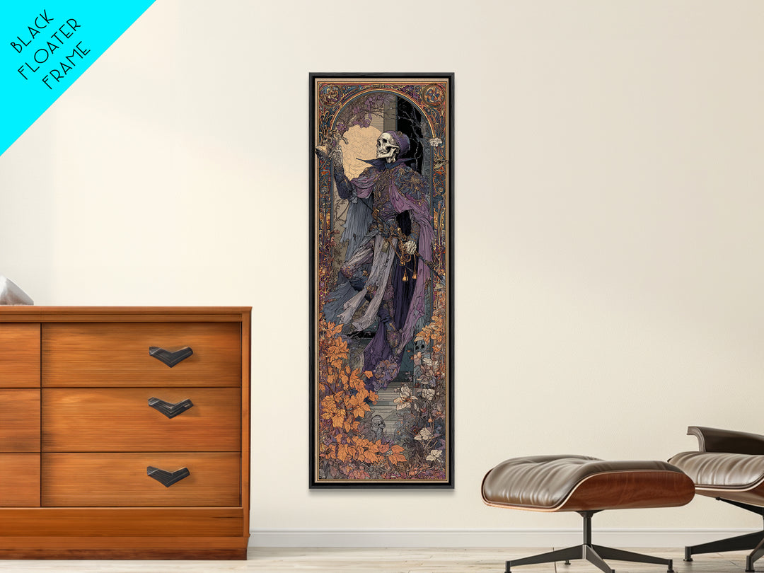 The Phantom Jester, Stained Glass Gothic Art, Tall Narrow Wall Art, Macabre Wall Art, Canvas Print, Halloween Wall Art, Spooky Wall Decor