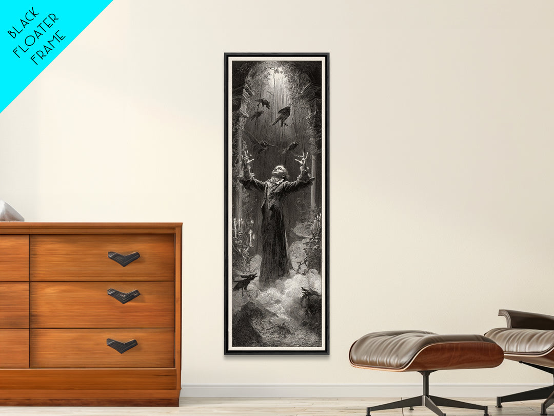 The Marionette Master, Gothic Engraving Art, Tall Narrow Wall Art, Macabre Wall Art, Canvas Print, Halloween Wall Art