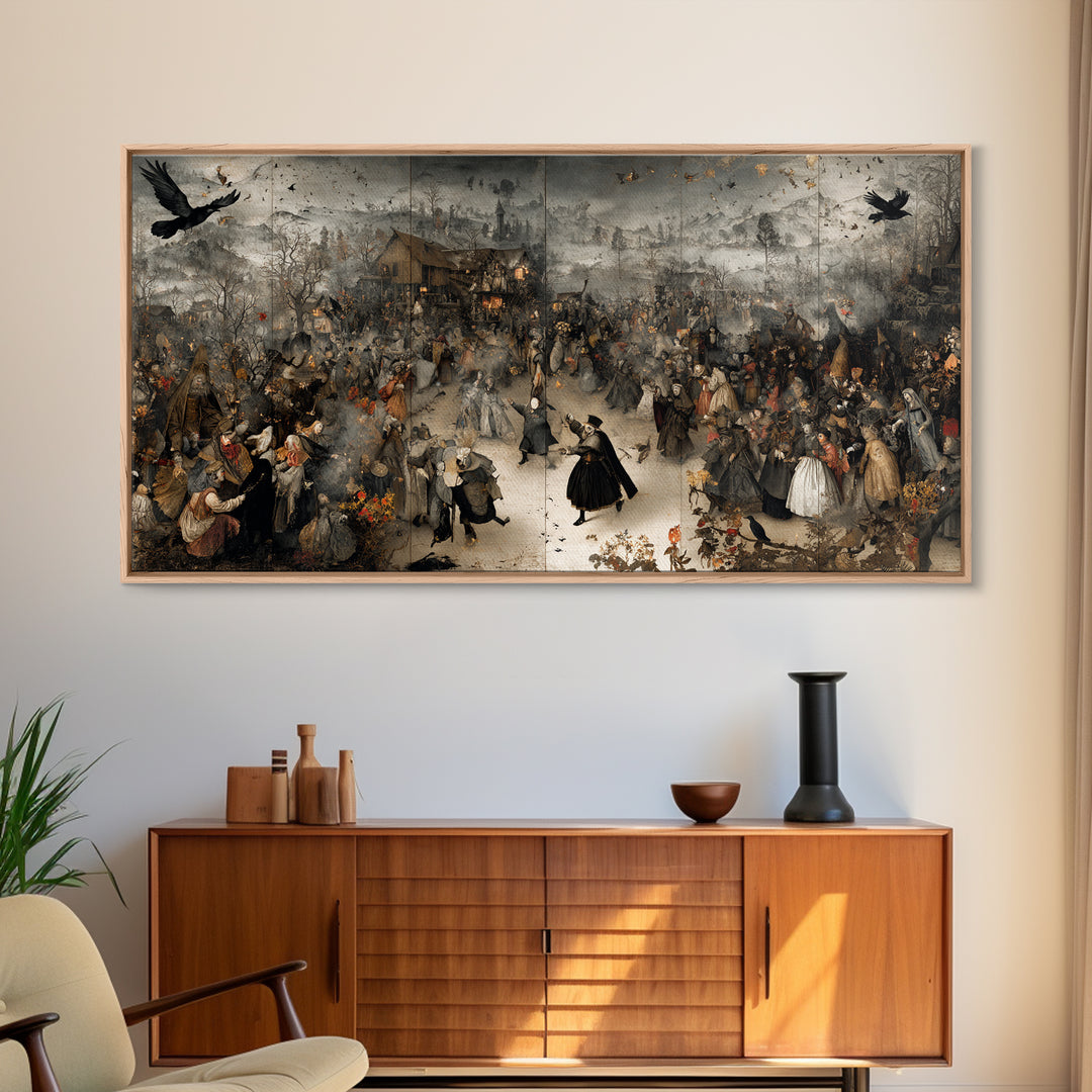 The Marionette Master, Northern Renaissance Horror, Wide Panoramic Art, Dark Halloween Decor, Canvas Print, Halloween Wall Art