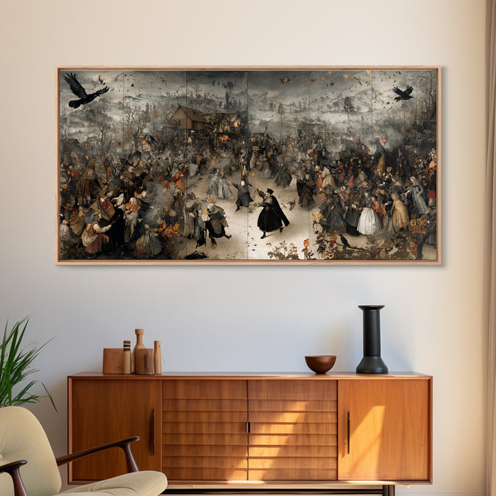 The Marionette Master, Northern Renaissance Horror, Wide Panoramic Art, Dark Halloween Decor, Canvas Print, Halloween Wall Art