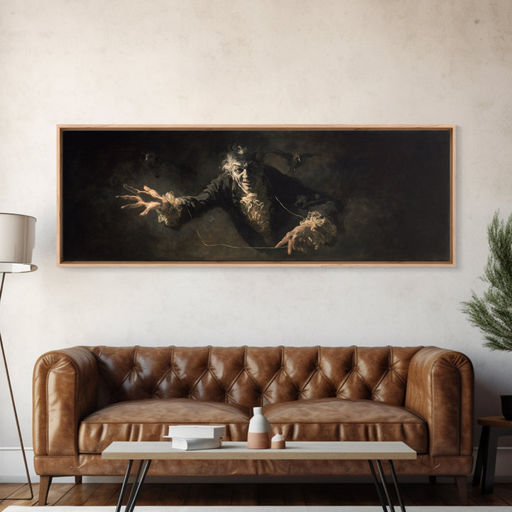 The Marionette Master, Dark Romantic Horror Art, Extra Wide Wall Art, Macabre Wall Art, Framed Canvas Print, Halloween Wall Art