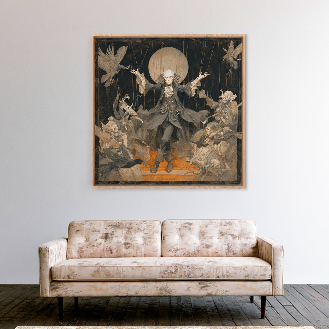 The Marionette Master, Decadent Gothic Art, Square Wall Art, Macabre Wall Art, Framed Canvas Print, Halloween Wall Art