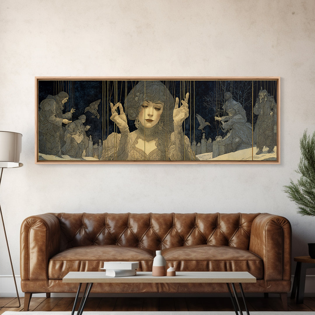 The Marionette Master, Symbolist Death Art, Extra Wide Wall Art, Macabre Wall Art, Canvas Print, Halloween Wall Art, Halloween Decor