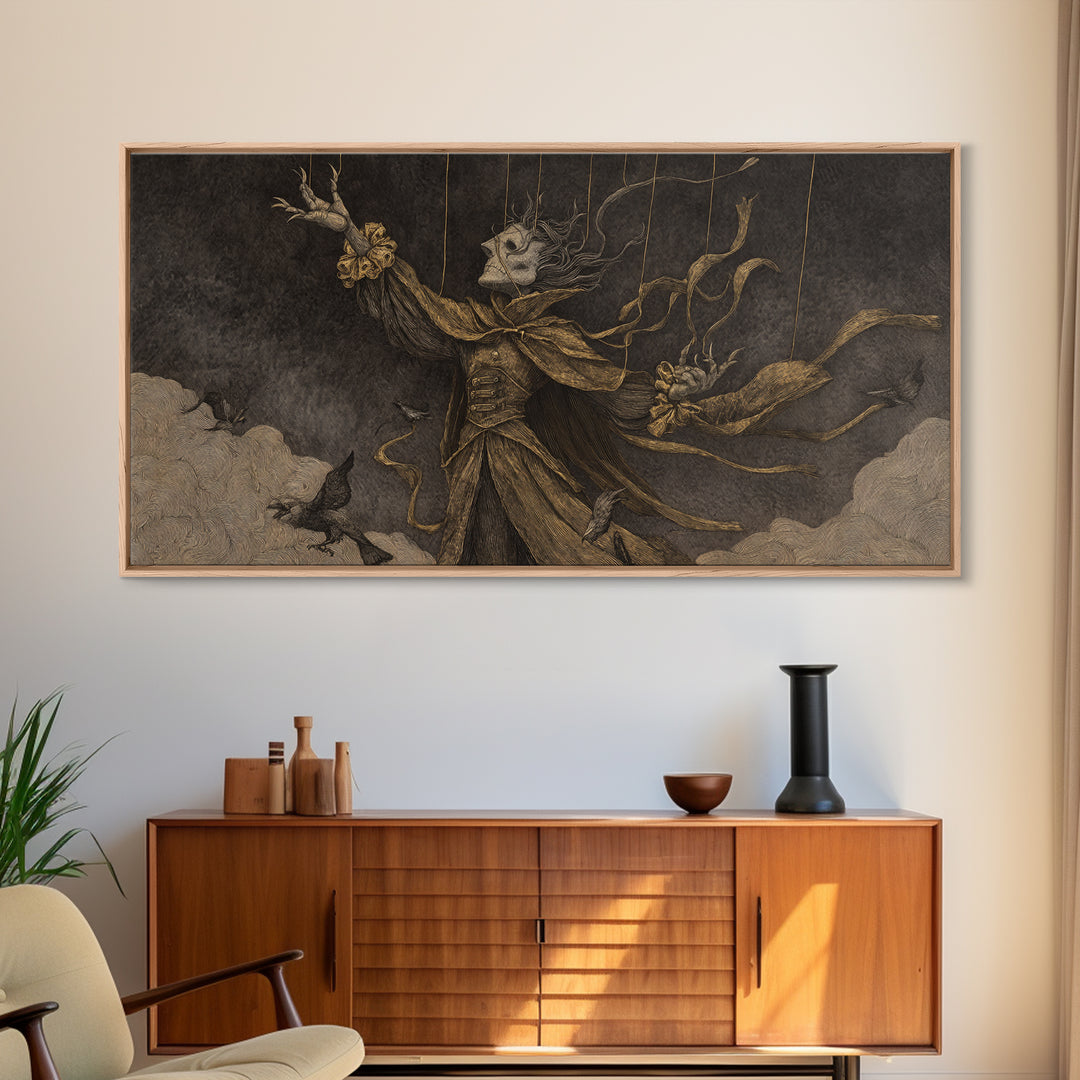 The Marionette Master, Expressionist Nightmare Art, Wide Panoramic Art, Dark Fantasy Wall Art, Canvas Print, Halloween Wall Art