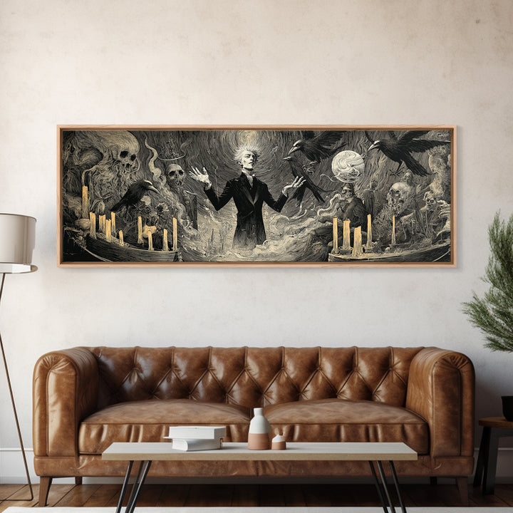 The Marionette Master, Expressionist Gothic Art, Extra Wide Wall Art, Macabre Wall Art, Framed Canvas Print, Halloween Wall Art