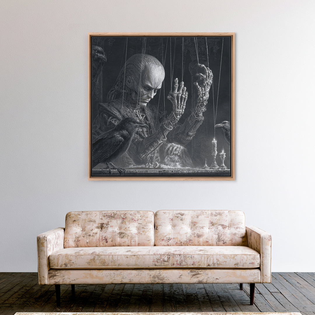 The Marionette Master, Biomechanical Horror Art, Square Wall Art, Dark Halloween Decor, Framed Canvas Print, Halloween Wall Art