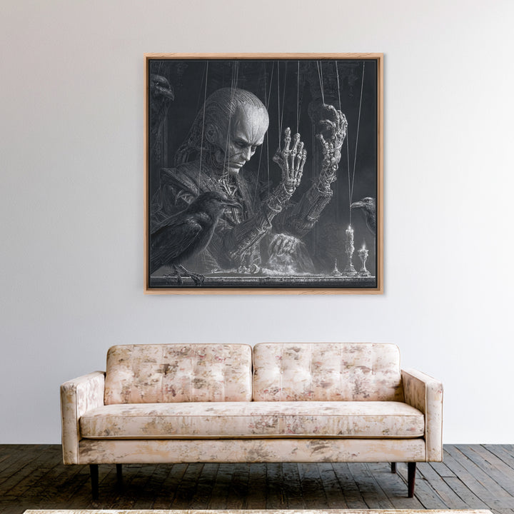 The Marionette Master, Biomechanical Horror Art, Square Wall Art, Dark Halloween Decor, Framed Canvas Print, Halloween Wall Art