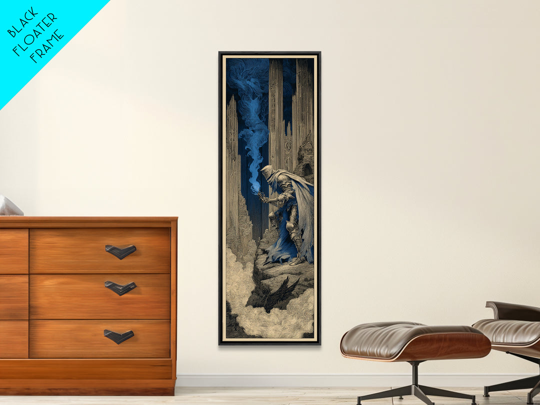 The Spectral Knight, Gothic Engraving Art, Tall Narrow Wall Art, Dark Halloween Decor, Canvas Print, Halloween Wall Art