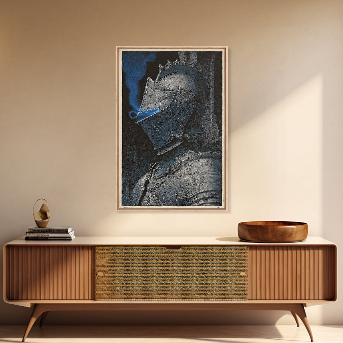 The Spectral Knight, Renaissance Engraving Art, Vertical Wall Art, Dark Fantasy Wall Art, Canvas Print, Halloween Wall Art