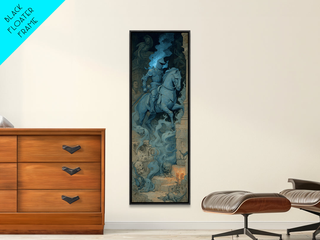 The Spectral Knight, Gothic Nightmare Art, Tall Narrow Wall Art, Macabre Wall Art, Framed Canvas Print, Halloween Wall Art