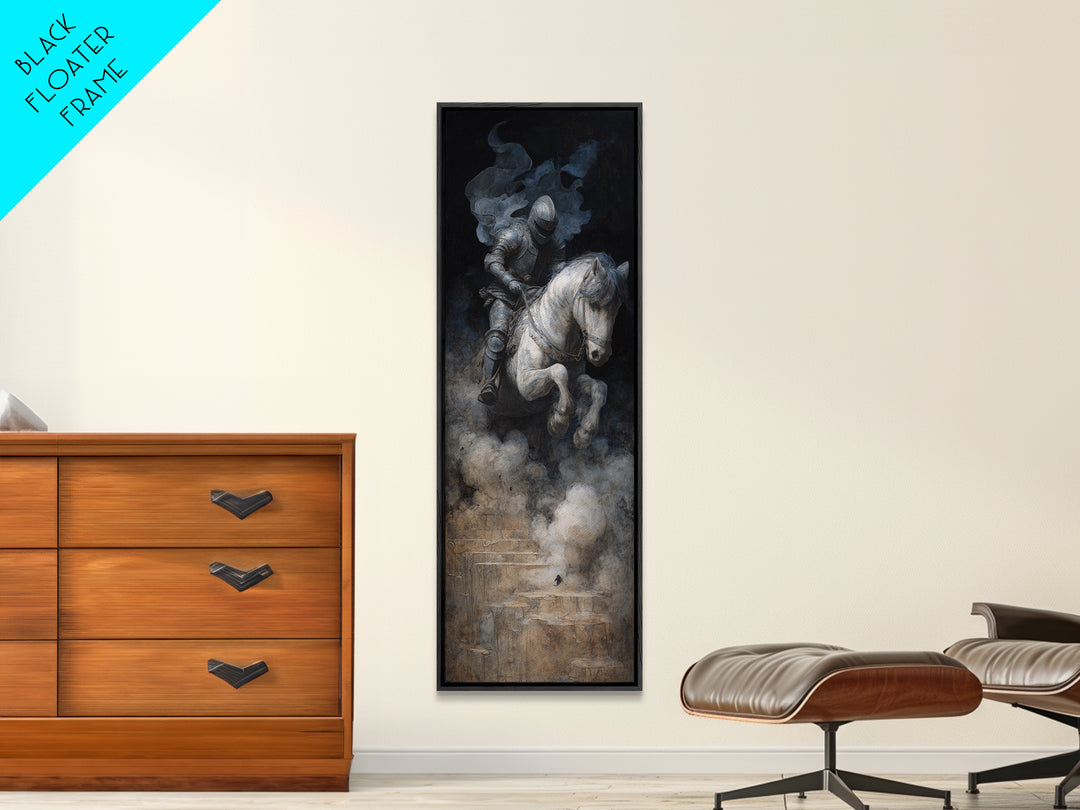 The Spectral Knight, Symbolist Dream Art, Tall Narrow Wall Art, Dark Halloween Decor, Framed Canvas Print, Halloween Wall Art