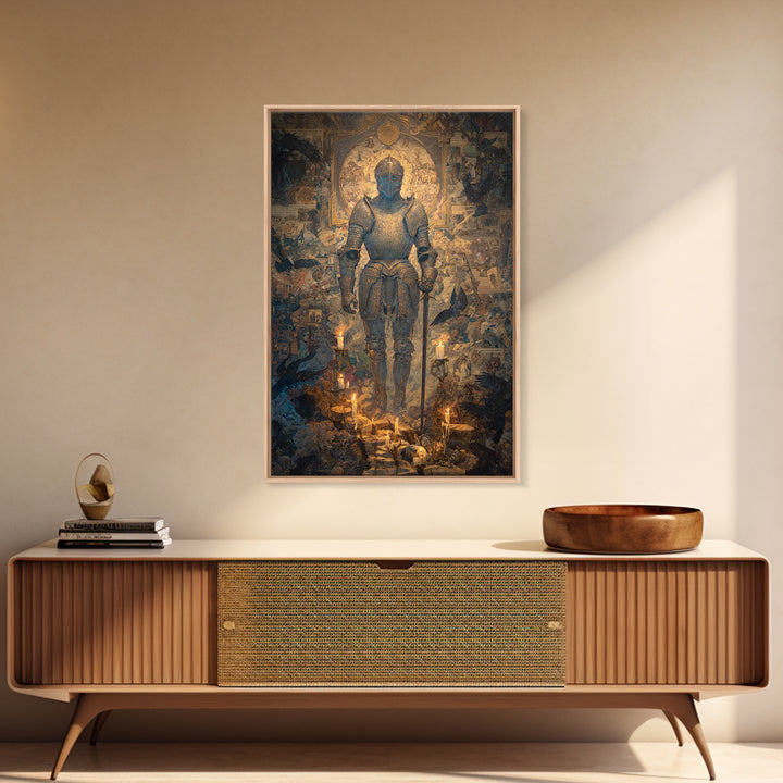 The Spectral Knight, Ornate Symbolist Art, Vertical Wall Art, Dark Halloween Decor, Canvas Print, Halloween Wall Art