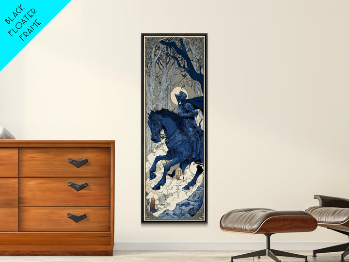 The Spectral Knight, Decadent Line Art, Tall Narrow Wall Art, Dark Fantasy Wall Art, Canvas Print, Halloween Wall Art