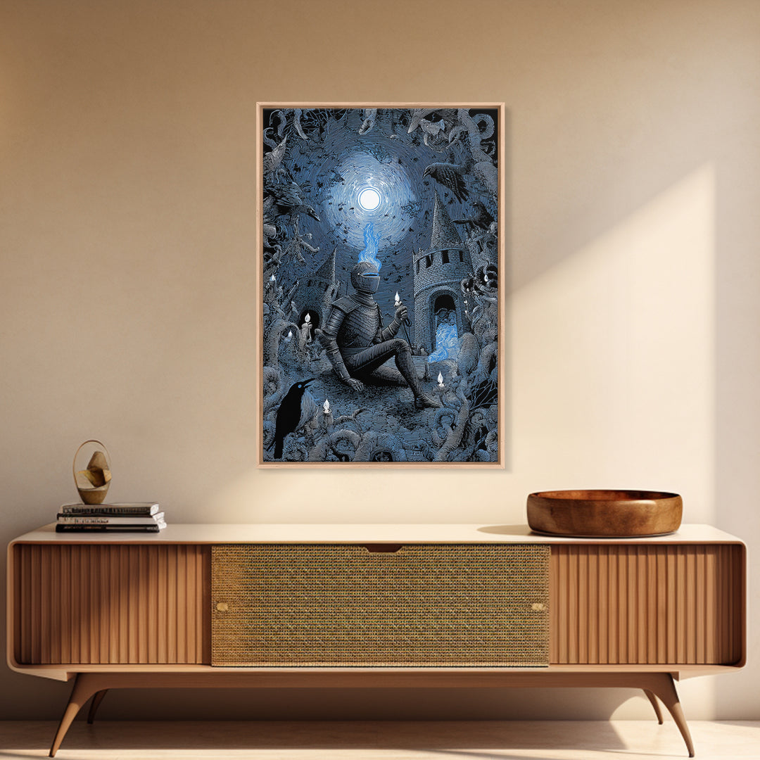 The Spectral Knight, Victorian Macabre Art, Vertical Wall Art, Gothic Horror Wall Art, Framed Canvas Print, Halloween Wall Art
