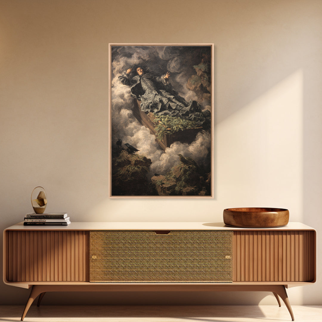 The Coffin Sleeper, Baroque Witchcraft Art, Vertical Wall Art, Macabre Wall Art, Framed Canvas Print, Halloween Wall Art