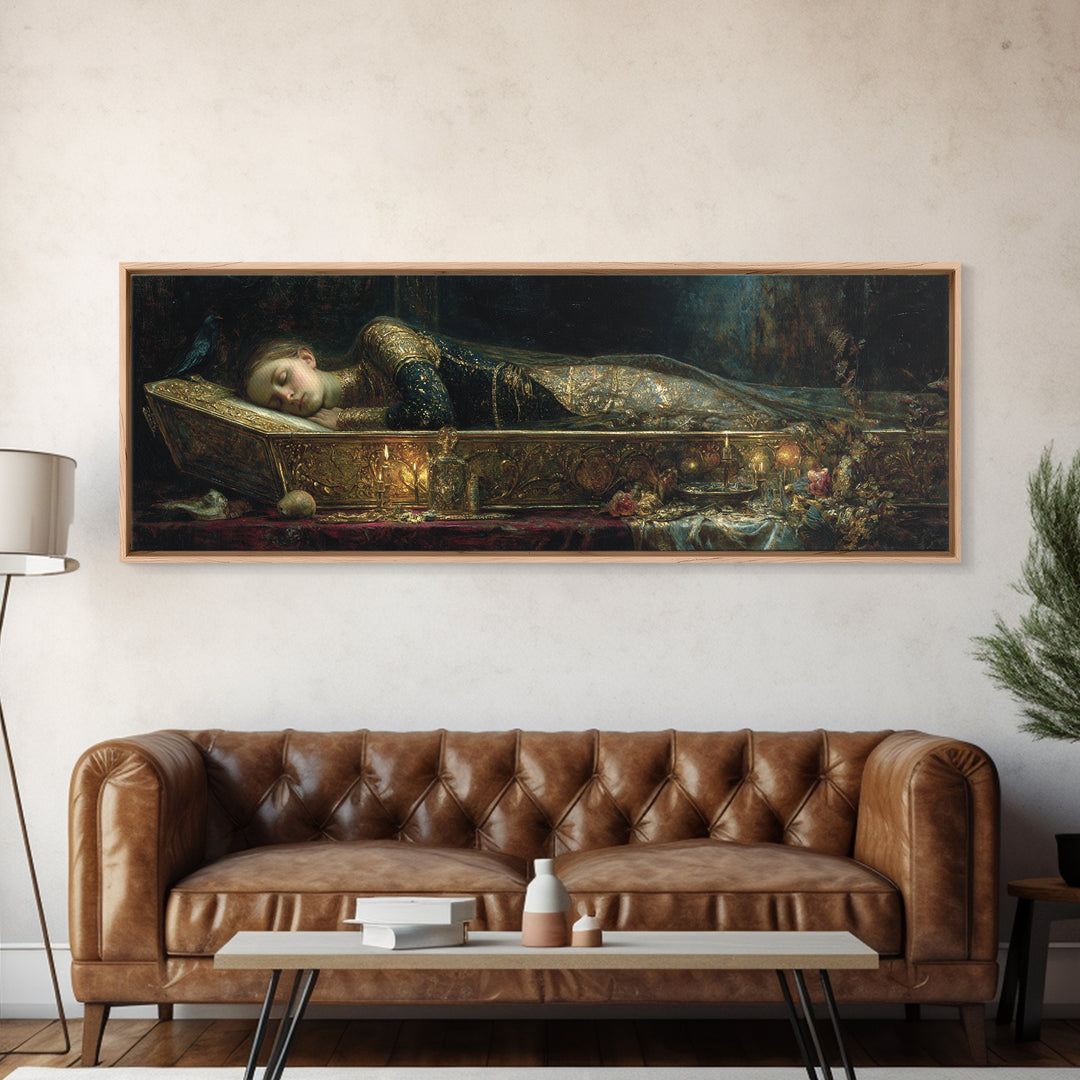 The Coffin Sleeper, Ornate Symbolist Art, Extra Wide Wall Art, Gothic Horror Wall Art, Canvas Print, Halloween Wall Art