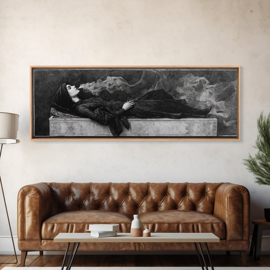 The Coffin Sleeper, Dark Symbolist Art, Extra Wide Wall Art, Gothic Horror Wall Art, Canvas Print, Halloween Wall Art