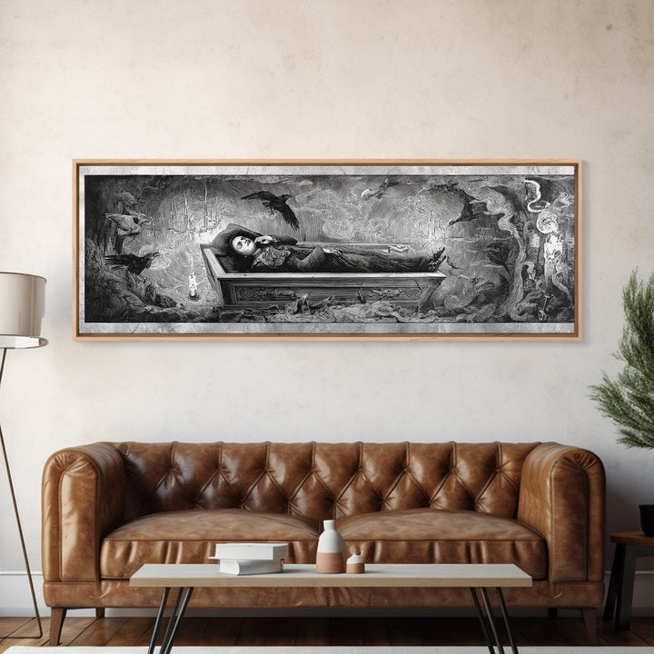 The Coffin Sleeper, Expressionist Nightmare Art, Extra Wide Wall Art, Gothic Horror Wall Art, Framed Canvas Print, Halloween Wall Art
