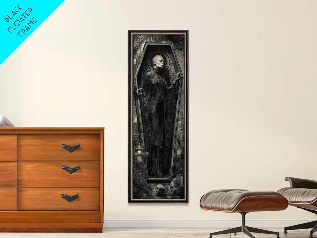 The Coffin Sleeper, Biomechanical Horror Art, Tall Narrow Wall Art, Gothic Horror Wall Art, Framed Canvas Print, Halloween Wall Art