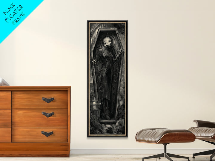 The Coffin Sleeper, Biomechanical Horror Art, Tall Narrow Wall Art, Gothic Horror Wall Art, Framed Canvas Print, Halloween Wall Art
