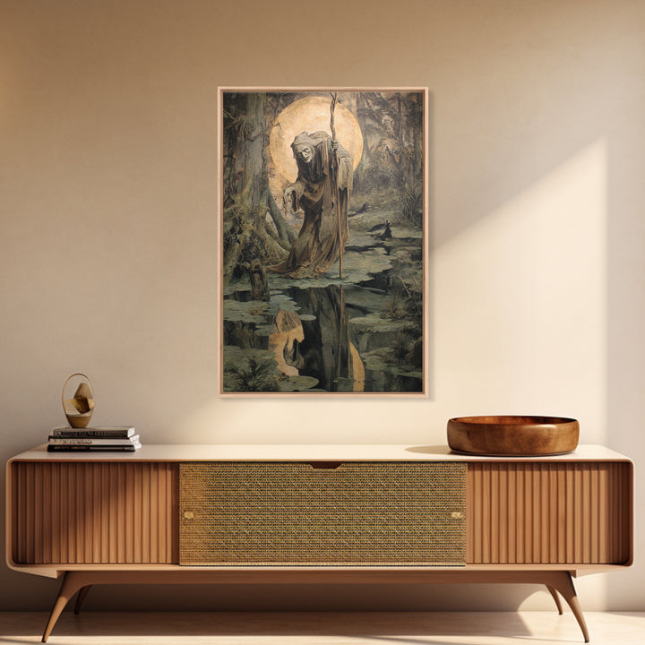The Swamp Witch, Dark Renaissance Art, Vertical Wall Art, Gothic Horror Wall Art, Canvas Print, Halloween Wall Art