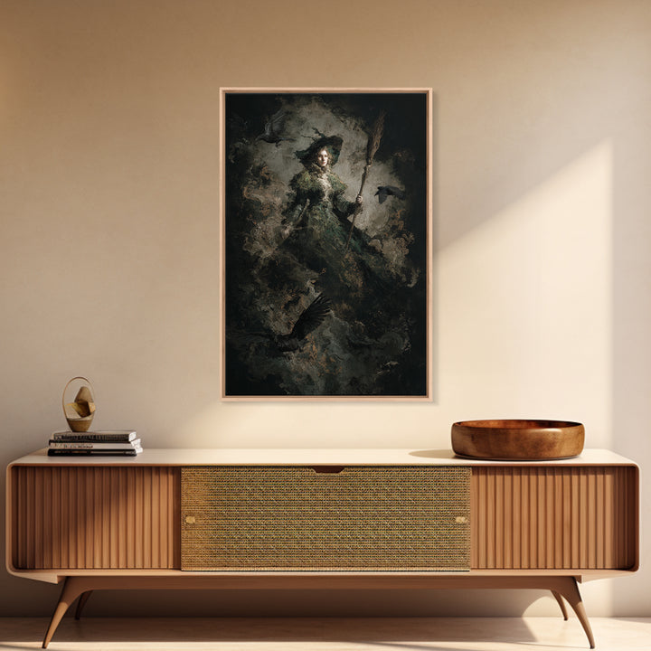 The Swamp Witch, Dark Romantic Horror Art, Vertical Wall Art, Dark Fantasy Wall Art, Framed Canvas Print, Halloween Wall Art