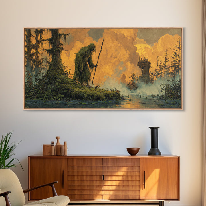 The Swamp Witch, Apocalyptic Romantic Art, Wide Panoramic Art, Dark Halloween Decor, Canvas Print, Halloween Wall Art, Macabre Wall Art