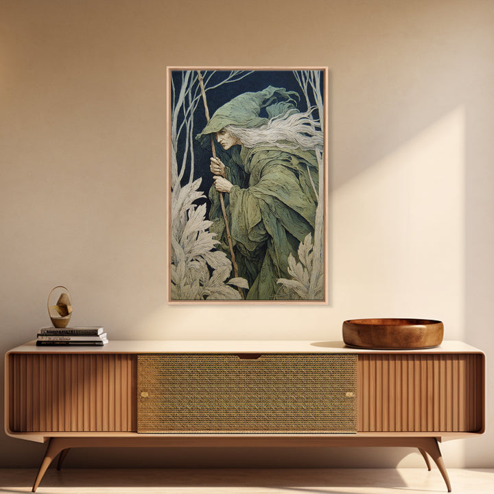 The Swamp Witch, Symbolist Death Art, Vertical Wall Art, Macabre Wall Art, Framed Canvas Print, Halloween Wall Art