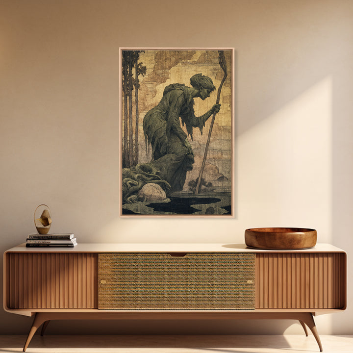 The Swamp Witch, Dark Symbolist Art, Vertical Wall Art, Dark Fantasy Wall Art, Framed Canvas Print, Halloween Wall Art