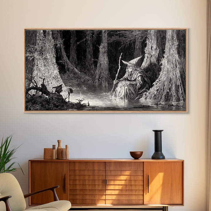 The Swamp Witch, Expressionist Nightmare Art, Wide Panoramic Art, Dark Fantasy Wall Art, Canvas Print, Halloween Wall Art, Dark Fantasy Art