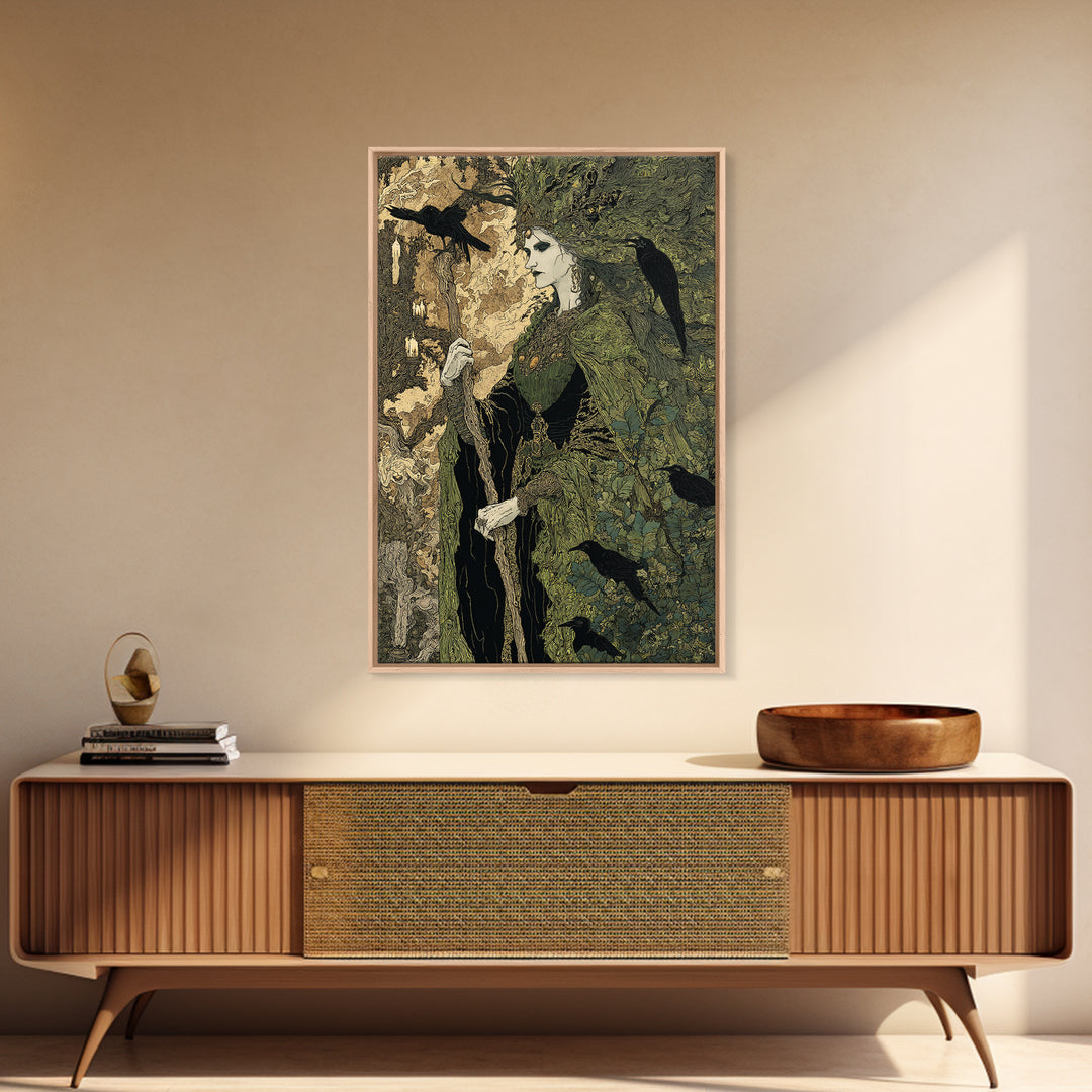 The Swamp Witch, Stained Glass Gothic Art, Vertical Wall Art, Dark Fantasy Wall Art, Canvas Print, Halloween Wall Art