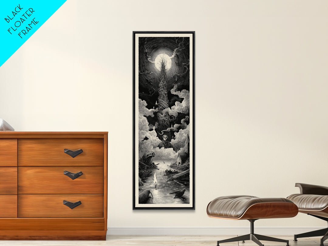 The Bog Mummy, Gothic Engraving Art, Tall Narrow Wall Art, Macabre Wall Art, Canvas Print, Halloween Wall Art, Dark Fantasy Art