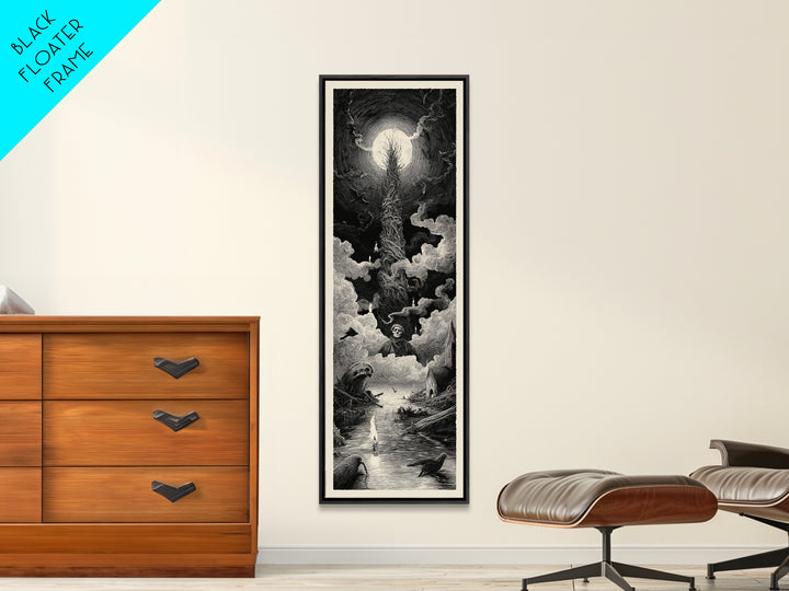 The Bog Mummy, Gothic Engraving Art, Tall Narrow Wall Art, Macabre Wall Art, Canvas Print, Halloween Wall Art, Dark Fantasy Art