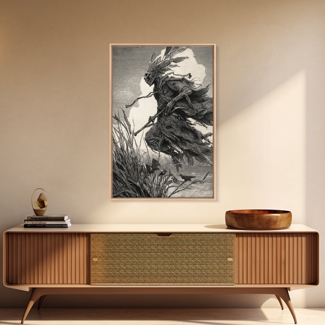 The Bog Mummy, Renaissance Engraving Art, Vertical Wall Art, Gothic Horror Wall Art, Framed Canvas Print, Halloween Wall Art